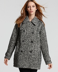 Rich tweed lends on-trend texture to this double-breasted Burberry Brit coat. A back inverted pleat gives flattering shape, while classic details ensure perennial style.