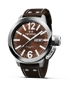 TW Steel teams a bold face with a classic leather strap for a timepiece with modern appeal.