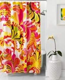 Bold and beautiful. Trina Turk makes a statement with this trendy Coachella shower curtain, featuring a fabulous oversized print in signature Trina colors. Pair with coordinating comforter sets for the bedroom.