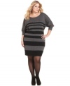 Shine in one of the season's hottest trends with DKNY Jeans' plus size sweater dress, featuring a striped metallic finish.