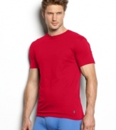 A classic crew neck short-sleeved T-shirt is constructed for lightweight comfort in soft combed cotton jersey.