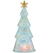 Spread the warmth of the season and brighten up every home with this heart-warming accent. A color-changing interior light highlights the graceful silhouette, artful foliage design and whimsical coloring of this Christmas tree figurine.