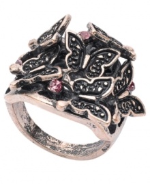 Embrace the beauty of nature. Bar III's unique butterfly ring combines a trendy burnished design and glass crystals in rose-colored hues. Crafted in copper tone mixed metal. Size 7.