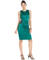 The deep jewel-tone hue of Xscape's petite satin dress combines with a brilliant beaded embellishment at the hip for this gorgeous cocktail look.