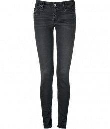 The ultimate must-have, these luxe jeans from It denim brand Mother are the favorite skinnies of the fashion flock - Classic five-pocket styling, stylishly faded washed black-grey denim, skinny leg - Form-fitting - Style with an oversized cashmere pullover, a wool cape, and platform booties