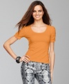 Ruched sleeves give this classic petite scoopneck top from INC fresh appeal!