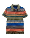 A colorful array of horizontal stripes turns a classic mesh polo into a new favorite.