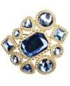 Aristocratic in azure. Brilliant blue hues stand out on this exquisite beaded cluster pin from Jones New York. Crafted in gold tone mixed metal. Item comes packaged in a signature gift box. Approximate size: 2 inches by 2 inches.