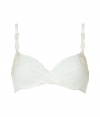 Luxurious bra in fine ivory synthetic fiber blend - very comfortable due to stretch content - elegantly draped and embroidered - unpadded cups and hook closure - slim straps, perfect for plunging necklines - creates a dream cleavage - perfect snug fit - stylish, sexy, seductive - fits under (almost) all outfits