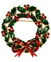 Show your love for the season! This holiday wreath pin from Jones New York adds a playful touch with colorful plastic accents. Crafted in gold tone mixed metal. Approximate length: 2 inches. Includes a gift box.