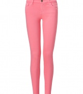 Embrace springs penchant for pastels in Current/Elliotts flamingo skinny jeans - On-trend, 7/8 cut crops at ankles, classic five-pocket style, zip fly, button closure, belt loops - Form-fitting - Pair with chunky knits and flats, or dress up with feminine tops and statement heels