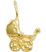 The perfect baby shower party favor, this adorable baby carriage charm is sweet and petite. Crafted in 14k gold. Chain not included. Approximate length: 1/2 inch. Approximate width: 2/5 inch.