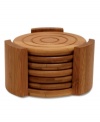 Stacking six high, these grooved bamboo drink coasters separate hot mugs and wet glasses from sensitive surfaces. With coordinating storage rack. From Lipper International.