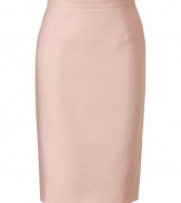 Luxe pencil skirt in ultra-fine, virgin wool and silk blend - Elegant and polished in light pink - Flattering slim cut hits just above the knee - Back slit, zips up - A sophisticated look for day or evening, ideal for work, parties and cocktails - Dress up with a tie-neck blouse and heels or go for a more casual look with an oversize cashmere pullover and ballerina flats