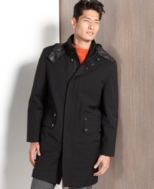 A sleek look. This Gilroy raincoat keeps you dry and looking fresh, with a hidden hood to add extra warmth.