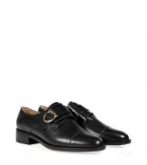 Bring pared-down chic to your casual look with these dress shoe-inspired flats from Salvatore Ferragamo - Cap toe, buckle detail with gold-tone Gancini logo detail, chunky heel - Pair with slim jeans and a tee or cropped trousers and a button down