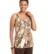 This scoopneck tank top from J Jones New York is an ideal layering piece for all seasons. The animal print, pleating at chest and studded embellishment adds extra pizazz to everyday outfits!