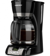 Let hot, flavorful coffee be your wake-up call. This Black & Decker coffee maker features a fully programmable clock/timer that lets you wake up each morning to the aroma of a fresh, eye-opening brew. One-year warranty. Model DCM2160B.