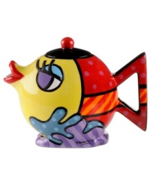 Make a big splash with the mini Fish teapot, featuring the vivid colors and bold patterns of Brazilian pop artist Romero Britto.