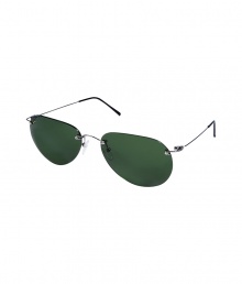 Extra lightweight and modern with their rimless frames, Maison Martin Margielas tinted green pilot sunglasses lends a distinctively cool edge to every outfit - Rimless, stainless steel bridge and temples, clear nose pieces, dark green lenses - Lens filter category 3 - Comes with a logo embossed hard carrying case - Crafted in collaboration with eyewear expert Cutler and Gross