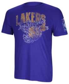 Take it to the hoop! Be a part of pumping up your favorite NBA team by showing support with this Los Angeles Lakers graphic t-shirt from adidas.