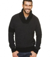 Keep warm as you keep your look stylin' in this shawl sweater by Marc Ecko Cut & Sew.