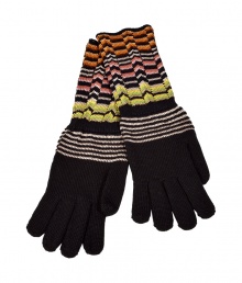 Stay warm in style with these luxe knit gloves from Missoni - Striped knit gloves with Missoni patterned cuffs - Style with skinny jeans, a knit cape, and high heel booties