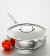 Sauté the kitchen-savvy way. In the Cuisinart tradition of professional performance, this sauté pan is cast in gleaming 18/10 stainless steel designed for smart, healthy cooking. Aluminum core spreads heat for even cooking. Lifetime limited warranty.