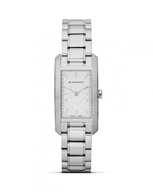 Freshen up your face with this stainless steel watch from Burberry, accented by a check stamped dial. With Swiss movement and a slim profile, this understated style is a functional day-to-day choice.