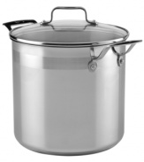 A real stove topper! Emeril packs professional promise & outstanding performance into this stainless steel stockpot. A brilliant base of aluminum and stainless captures heat fast and spreads it evenly, while the glass lid traps in vital moisture, flavor and nutrients to each and every meal. Lifetime warranty.