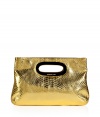 Bring a high style kick to your cocktail look with this easy-to-style python embossed leather clutch from MICHAEL Michael Kors - Rectangular shape, cut-out handle with gold-toned metal trim, metallic gold python embossed leather - Style with a fitted sheath dress, a leather jacket, and platform pumps