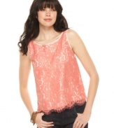 A bright lace overlay adds an irreverent yet girly edge to this Kensie top -- perfect for a spring look!