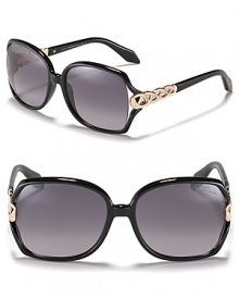 Turn heads in round oversized sunglasses with braided metal arms and gradient lenses.