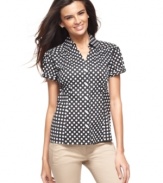 A polka dot print adds an irreverent appeal to this Alfani blouse -- a fun spring update to the staple style!