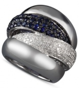 Practice contrast. EFFY Collection's sweetly-sparkling ring combines round-cut sapphires (1-1/3 ct. t.w.) and diamonds (1/2 ct. t.w.) in a sterling silver 4-band setting. Size 7.