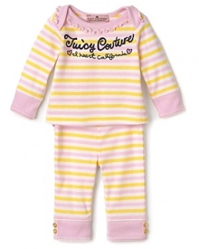 Super soft with sunny stripes, this ruffle trimmed Juicy Couture top and leggings set will brighten her day.