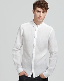 Crisp linen showcases a classic button front shirt from Burberry Brit.