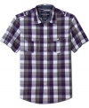 A vintage poplin plaid pattern gives your look a serious refresh with this short-sleeve button-up shirt from Ecko Unltd.