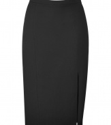 Tailored work looks get a sleek, streamlined finish with Emilio Puccis ultra luxe wool-silk pencil skirt, tailored to perfection with a deep side slit - Hidden side zip, unlined, form-fitting - Pair with feminine tops and statement heels