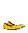 With their radiant shade of yellow patent leather, Marc by Marc Jacobs flats are a versatile, fun choice for spring - Round toe, front strap with logo engraved metal plaque, elasticized topline - Flat, comfortable rubber sole - Wear with everything from jeans and tees to bright printed dresses