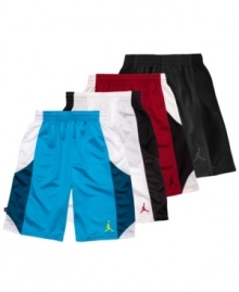 Let the games begin! He'll be at top speed in these comfortable Jordan shorts from Nike.