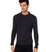 Keep fashionably warm in this handsome sweater by Buffalo David Bitton designed with a chunky crew neck for unique style.