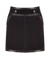 Luxurious skirt made ​.​.of fine, black suede - Particularly stylish with slightly shiny, smooth leather piping - Feminine slim cut, high waistband and accent buttons - Sexy mini short with pockets - A real figure knockout, combine sexy with a chiffon blouse and platform pumps, casual with a cashmere pullover and Western boots