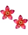 April showers bring May earrings. Betsey Johnson's flower stud earrings are made of gold tone mixed metal and adorned with crystal accents on top of vivid hot pink and red resin. Approximate diameter: 1-1/3 inches.