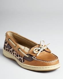 A classic nautical look goes on safari in Sperry Top-Sider's boat shoe accented with leopard calf hair.