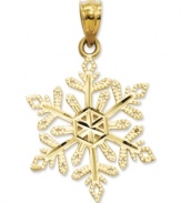 As unique as you are. This stunning diamond-cut snowflake is crafted in 14k gold. Approximate length: 1 inch. Approximate width: 6/10 inch.