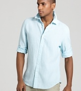 When you reach into your closet and grab this relaxed linen shirt from Elie Tahari, you'll look cool and comfortable all day long.