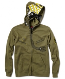 He can zip into this Quiksilver Maskerade hoodie, with a mesh mask over the eyes to make him look like a fighter pilot, future solider or shark.