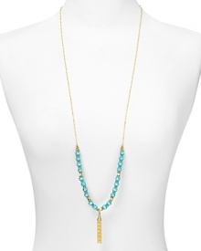 A perfect pop of color: delicate glass beads and gold plate add energy to this tassel necklace from Vanessa Mooney. It's the accessory we want bright now.