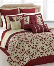 Budding beauty. A landscape of fanciful blooms in a contrasting colorway of red and tan adorns this Oyuki comforter set for a statement-making look. Layer the look with the matching coverlet, shams and decorative pillows.